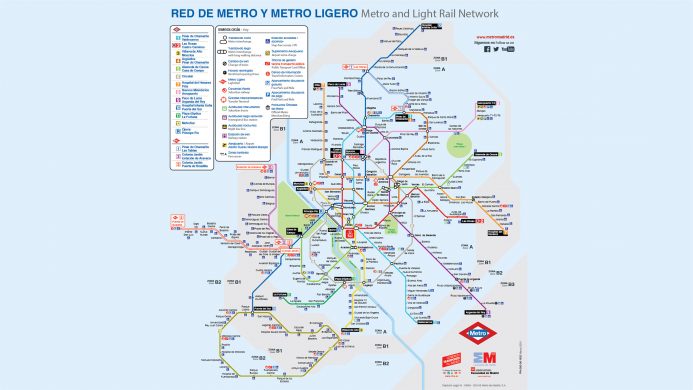 Mapa de la red de metro y metro ligero de Madrid