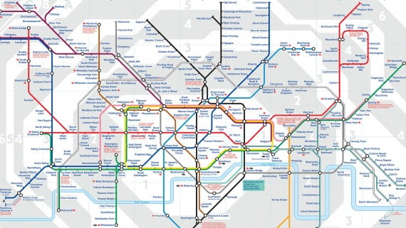 Mapa de las líneas de metro de Londres con zonas