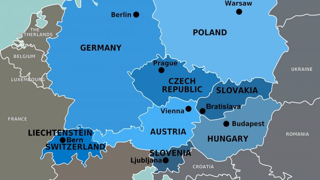 Mapa de los países de Europa Central