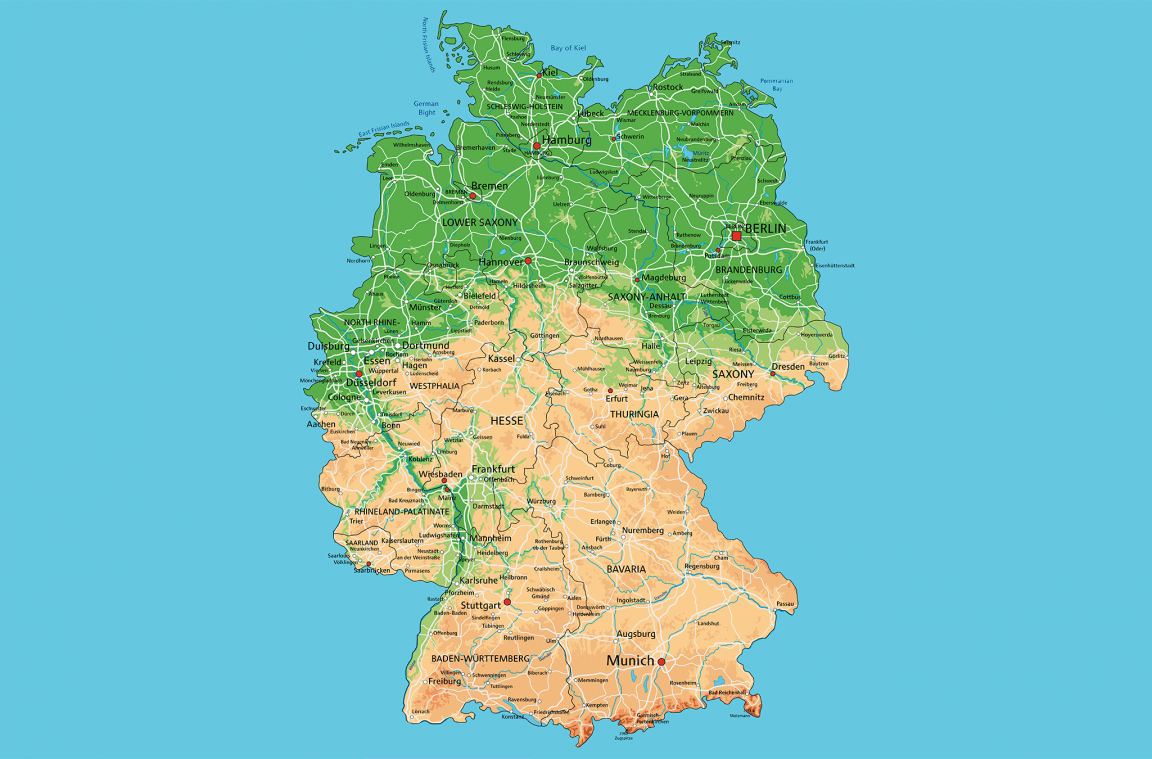 Mapa físico de Alemania