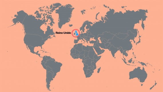 Mapa mundial señalando Reino Unido