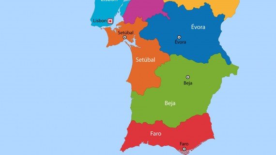 Mapa político de Portugal: zona sur