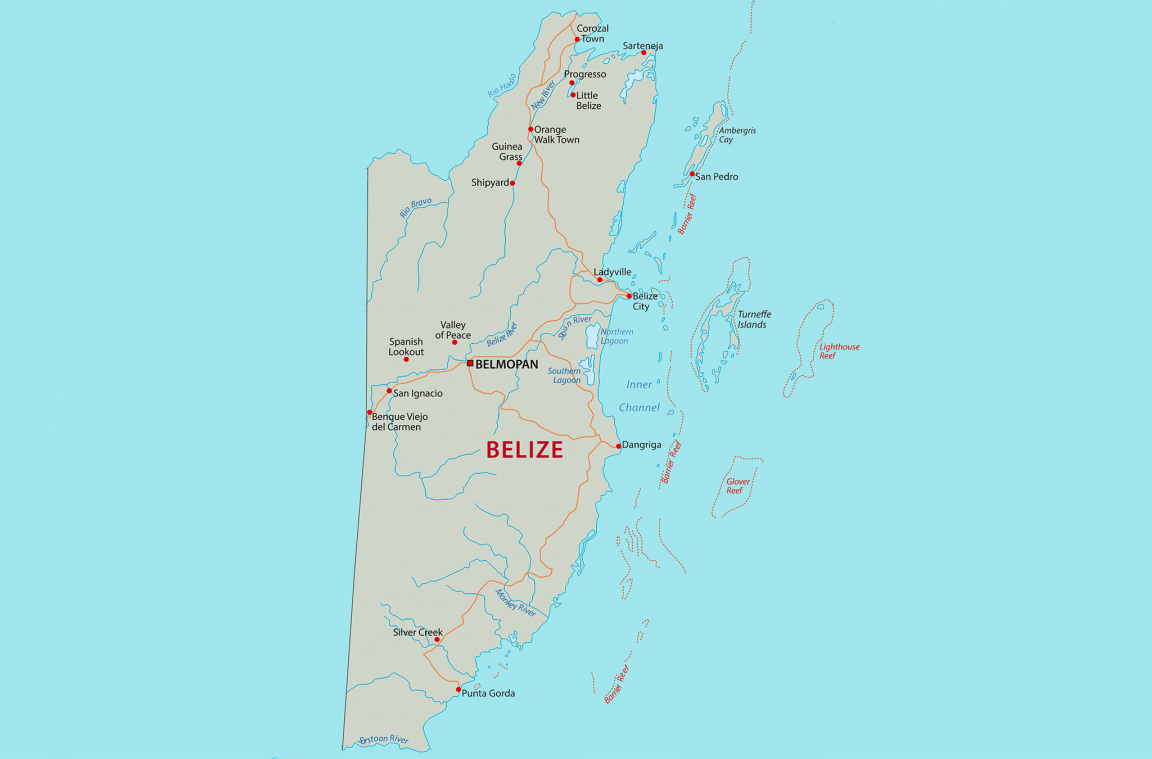 Mapa con las islas de Belice