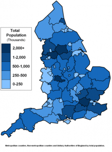 Mapa de Inglaterra demografía