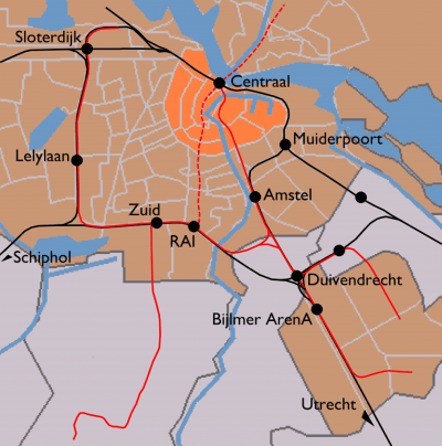 Mapa del tren de Ámsterdam