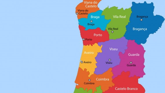 Mapa político de Portugal: zona norte