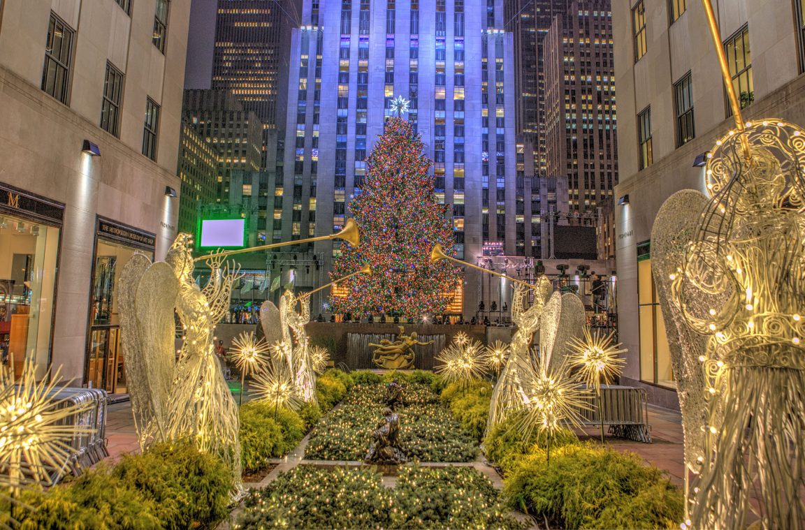 Árbol y decoración navideña en el Rockefeller Center, Nueva York