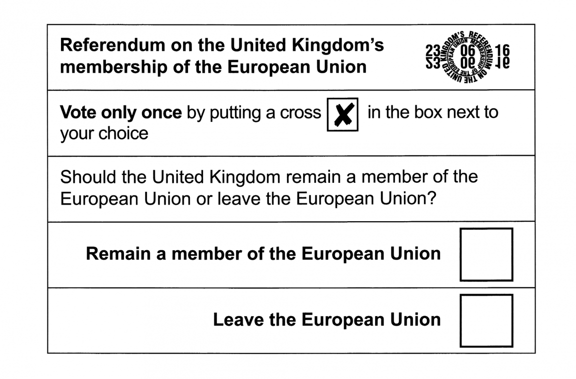 Papeleta para votar la posible salida de Reino Unido de la UE