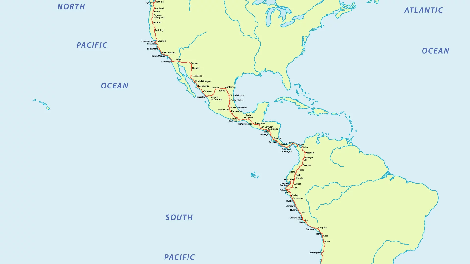 Pan-Amerikaanse route op weg door Midden-Amerika