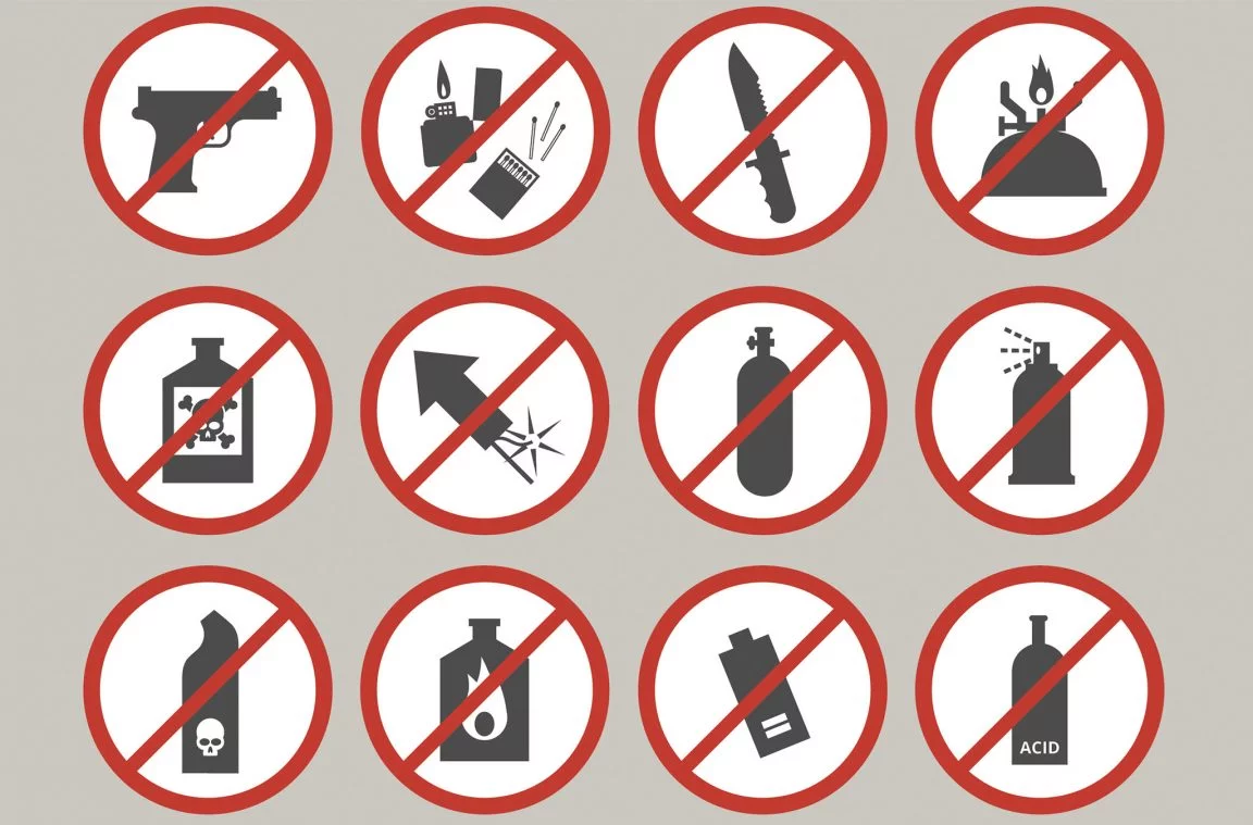 El bagajı olarak yasak olan eşyalar: genel olarak silahlar