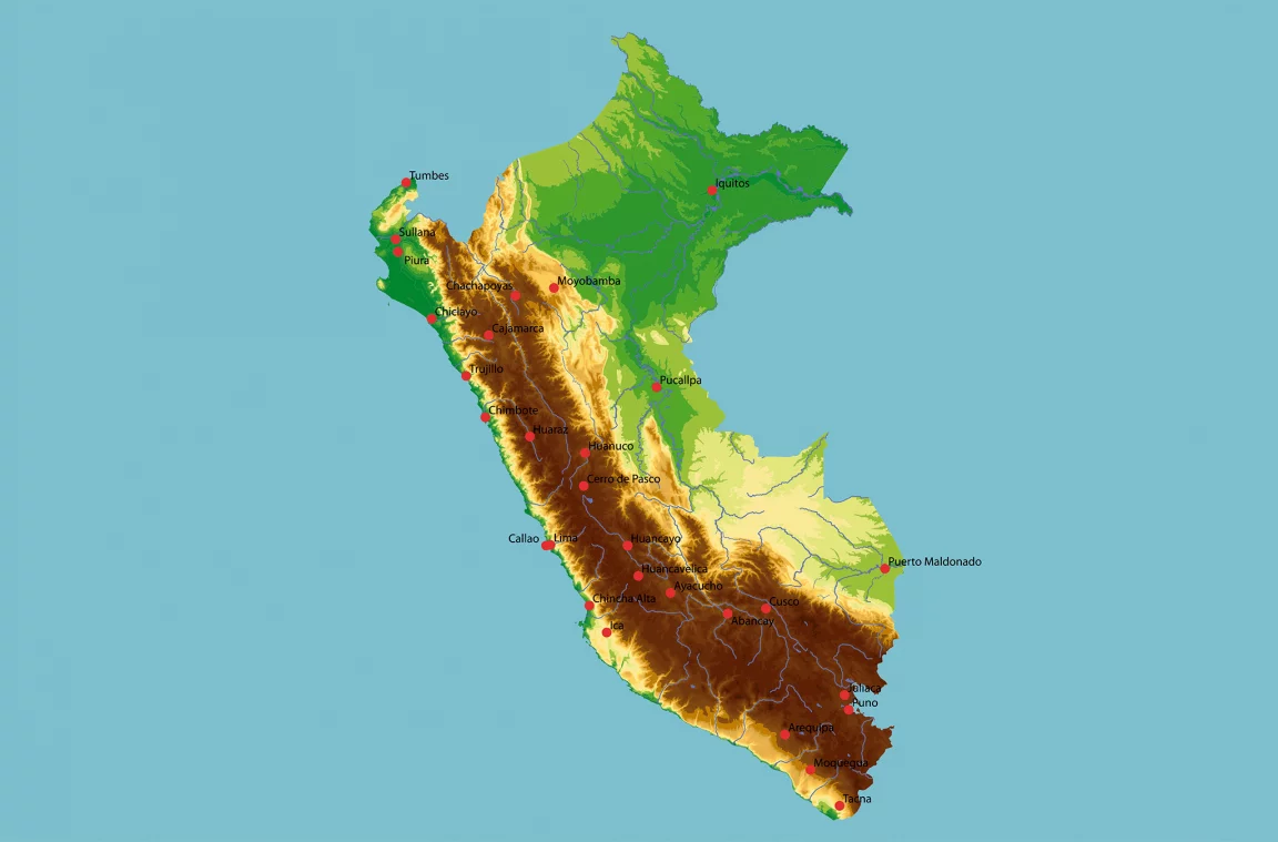 Physical map of Peru