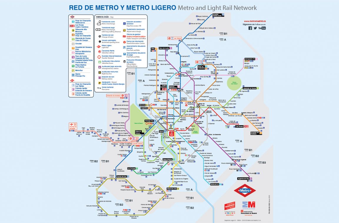 Karte des U-Bahn- und Stadtbahnnetzes von Madrid