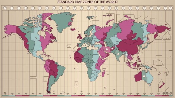 Mapa de los husos horarios del mundo