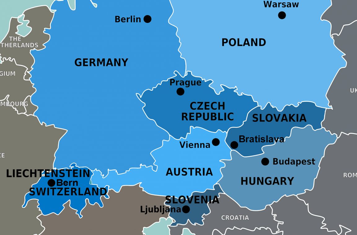 Mapa dos países de Europa central