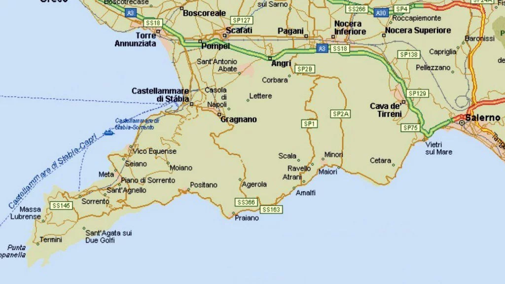 Amalfi sahilinin yol haritası, İtalya