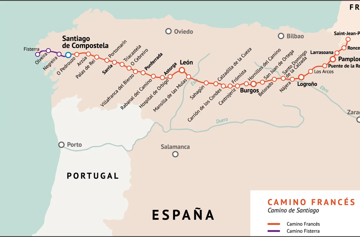 Mapa szlaku francuskiego (Camino de Santiago)