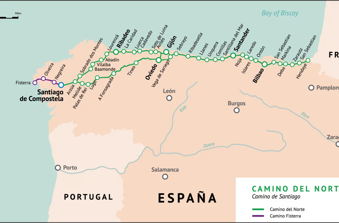 Mapa do Camiño do Norte (Camiño de Santiago)
