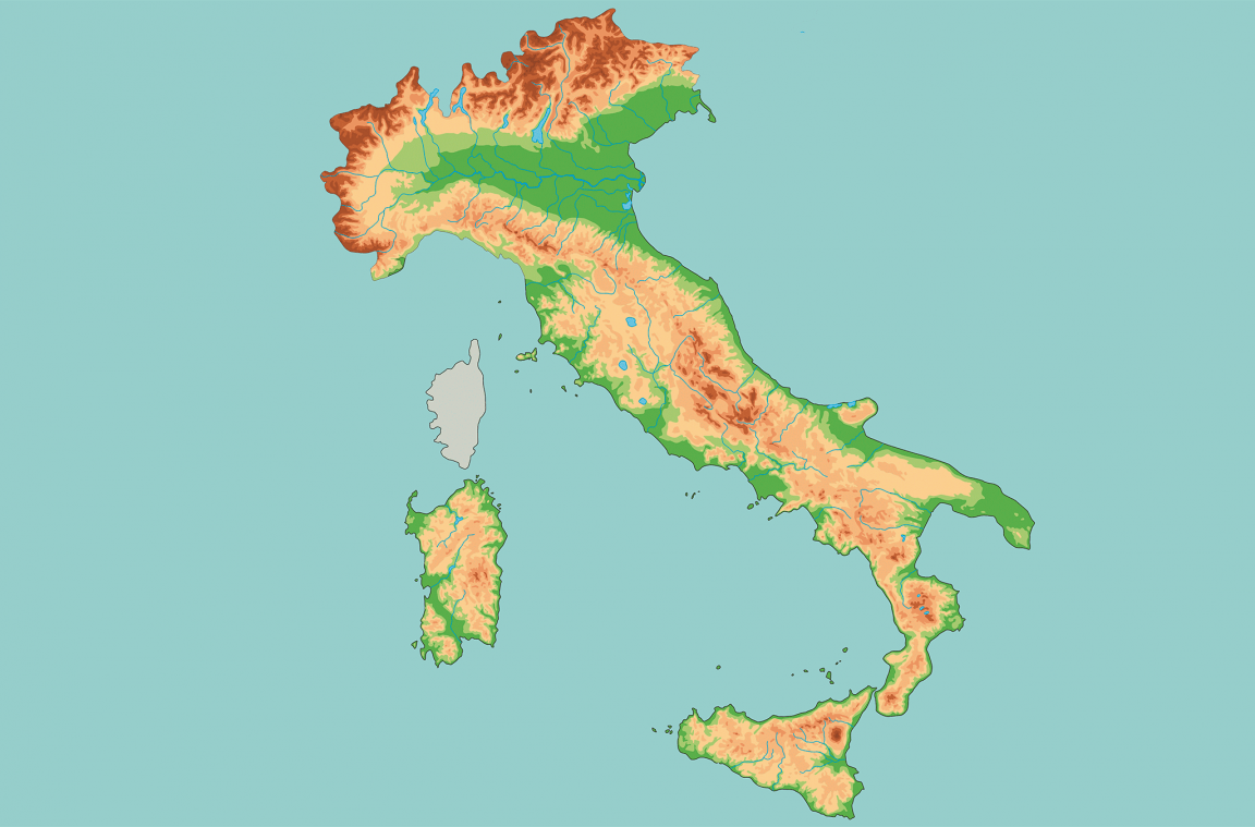 Blank physical map of Italy