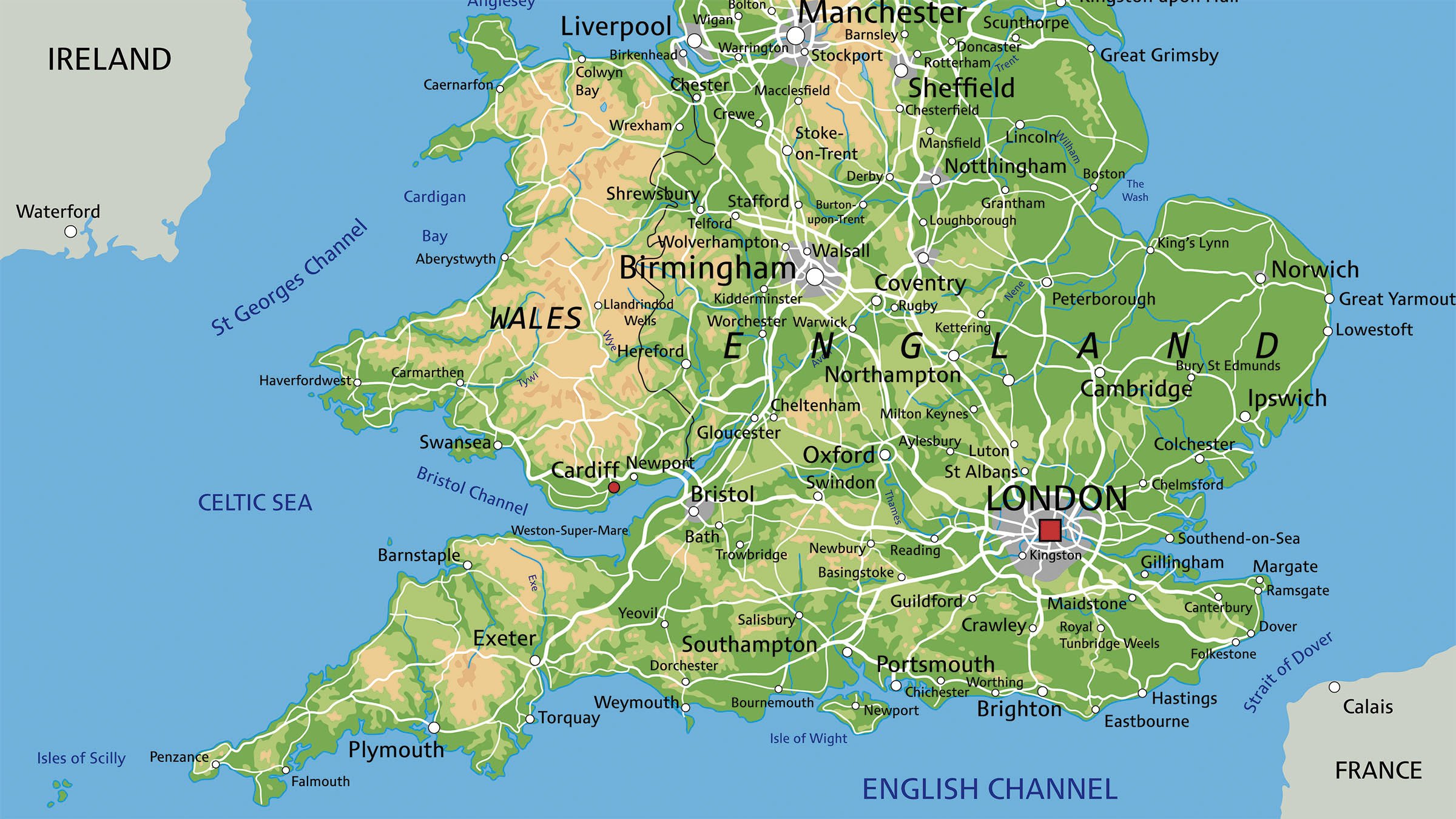 Mapa físico de Inglaterra