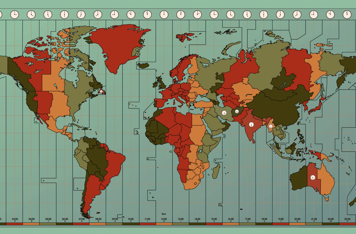 Weltkarte mit den verschiedenen Zeitzonen