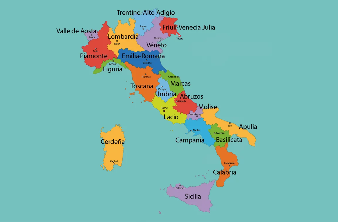 Mappa politica dell'Italia: regioni e capitali