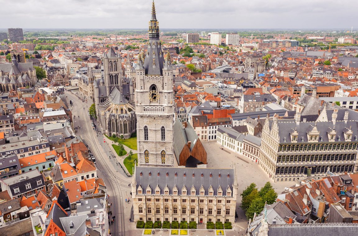 A cidade de Ghent a partir de uma vista aérea