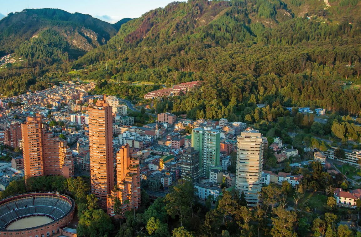 Widok z lotu ptaka na Bogotę, stolicę Kolumbii