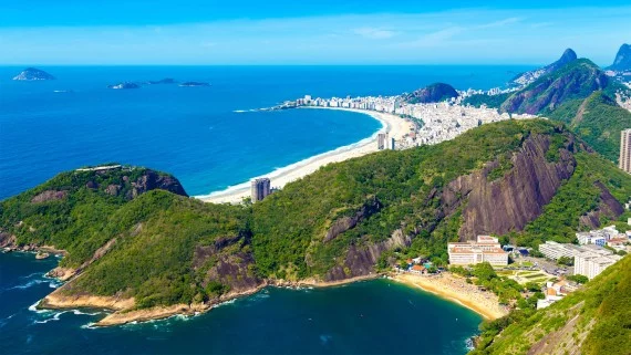 Vista aérea de las playas de Botafogo, Copacabana e Ipanema, Río de Janeiro, Brasil