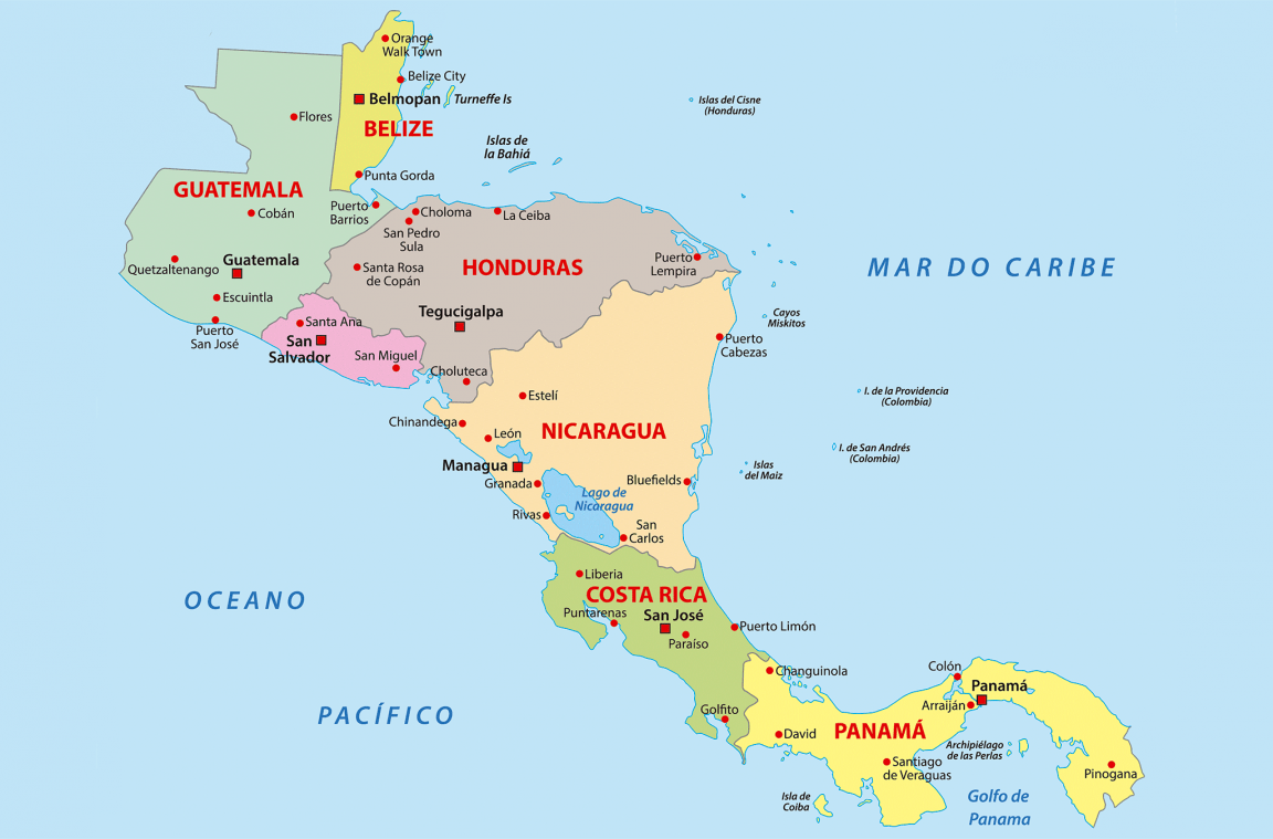mapa ameryki środkowej