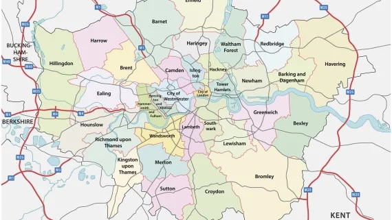 Mapa de los barrios o "boroughs" de Londres