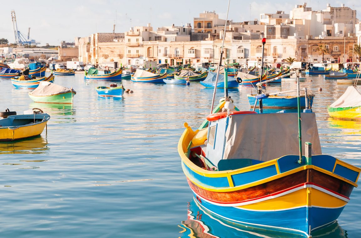 Typical fishing boats from Marsaxlokk, Malta