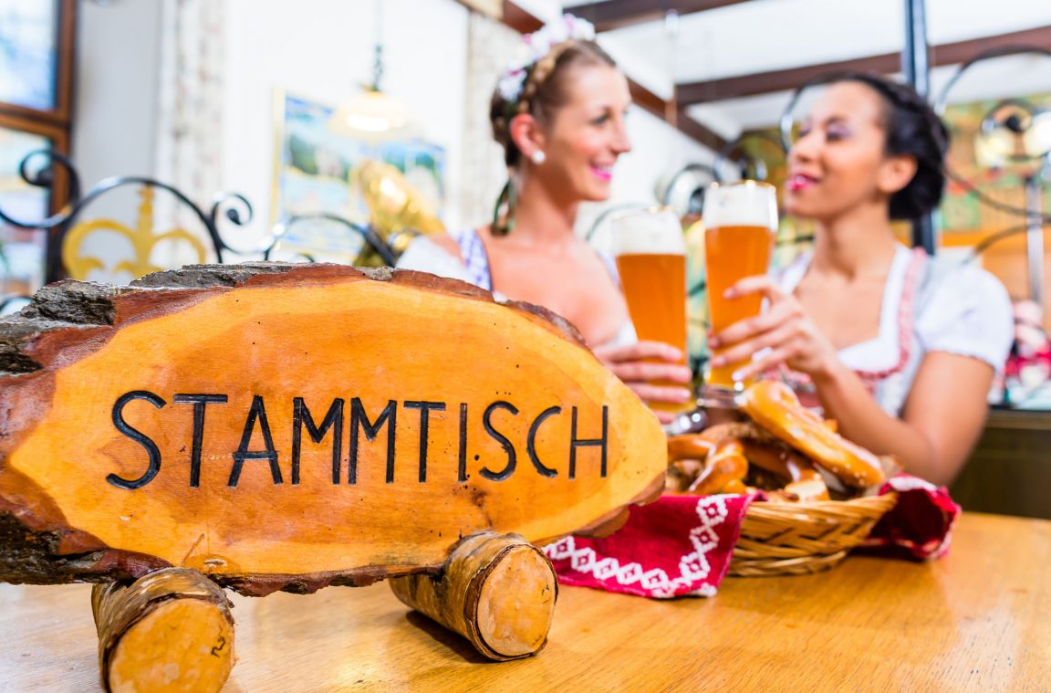 Sign for "Stammtisch" in a German brewery