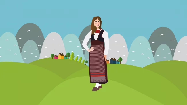 Dibujo de mujer con traje típico de Finlandia