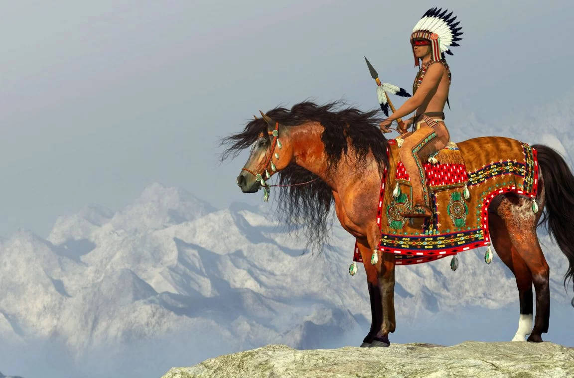 Appaloosa Horse üzerinde Amerikan Kızılderili