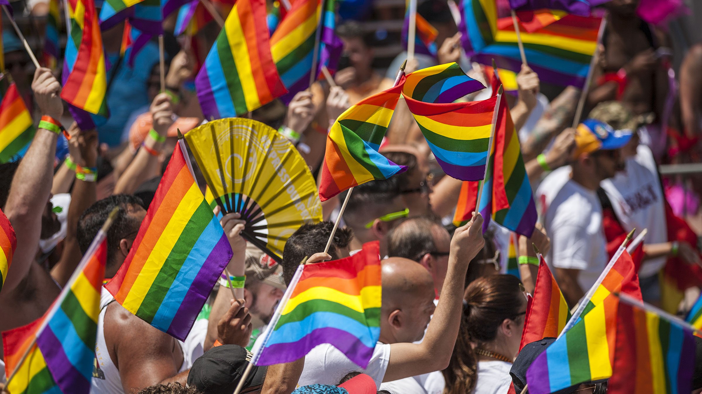 The growing presence of the gay pride flag.