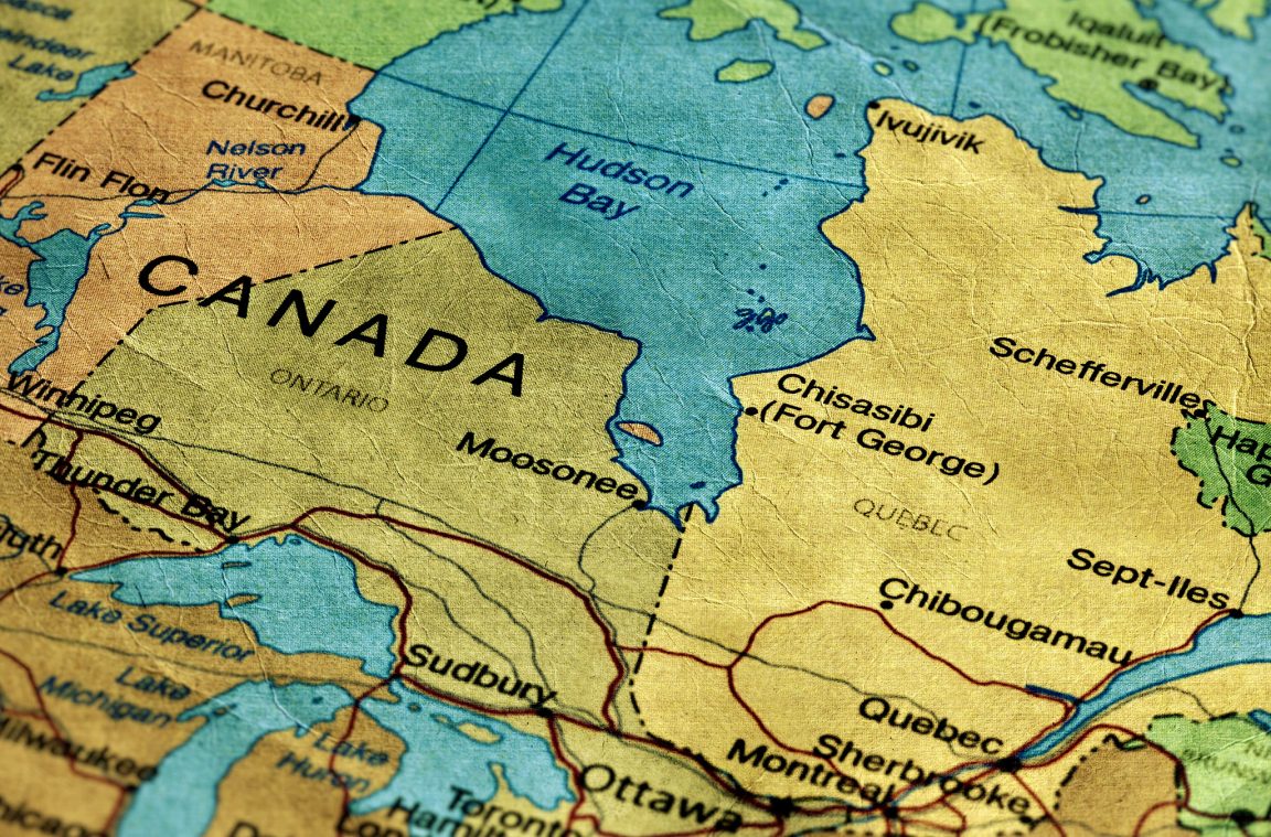 Kanadaren kokapena mapan