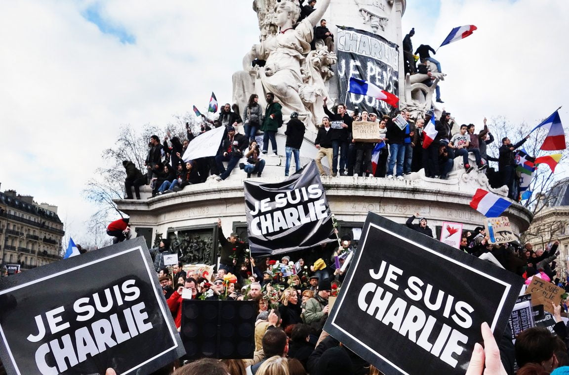 Manifestazione dopo l'attacco di Charlie Hebdo a Parigi