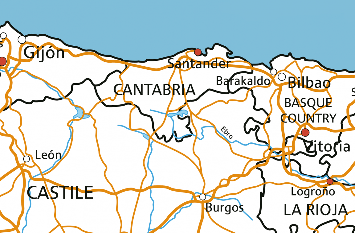 Kaart van de wegen in Cantabrië