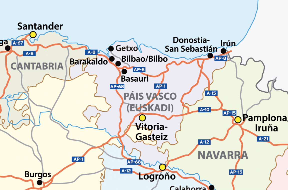 Mappa stradale dei Paesi Baschi