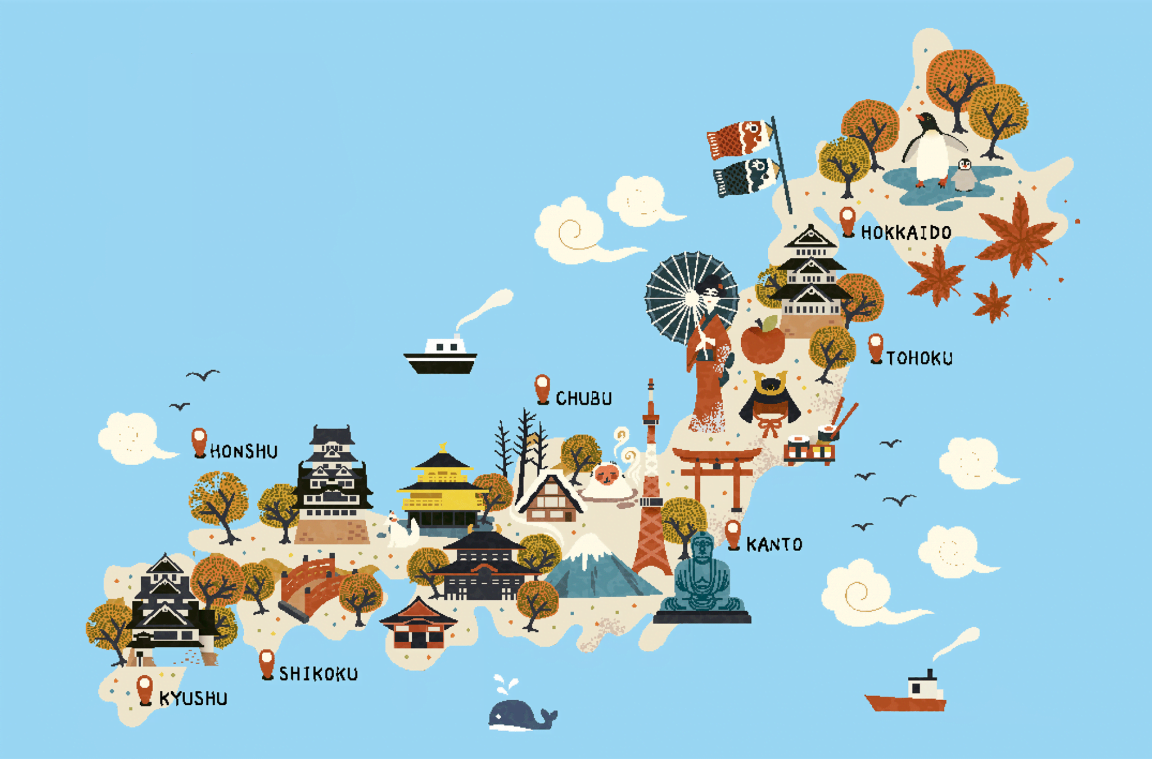Mapa amb dibuixos de Japó