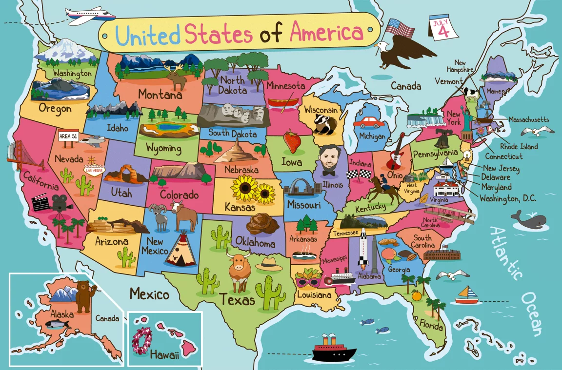 USA Karte mit Zeichnungen