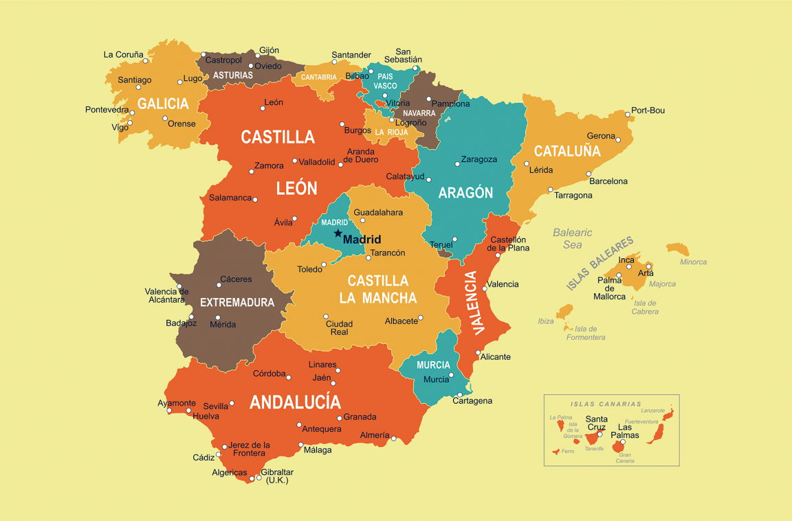 Mappa della divisione della Spagna in comunità autonome