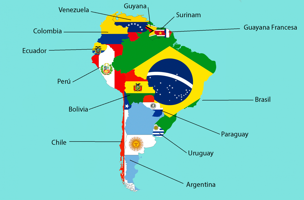Südamerika Flaggen Karte