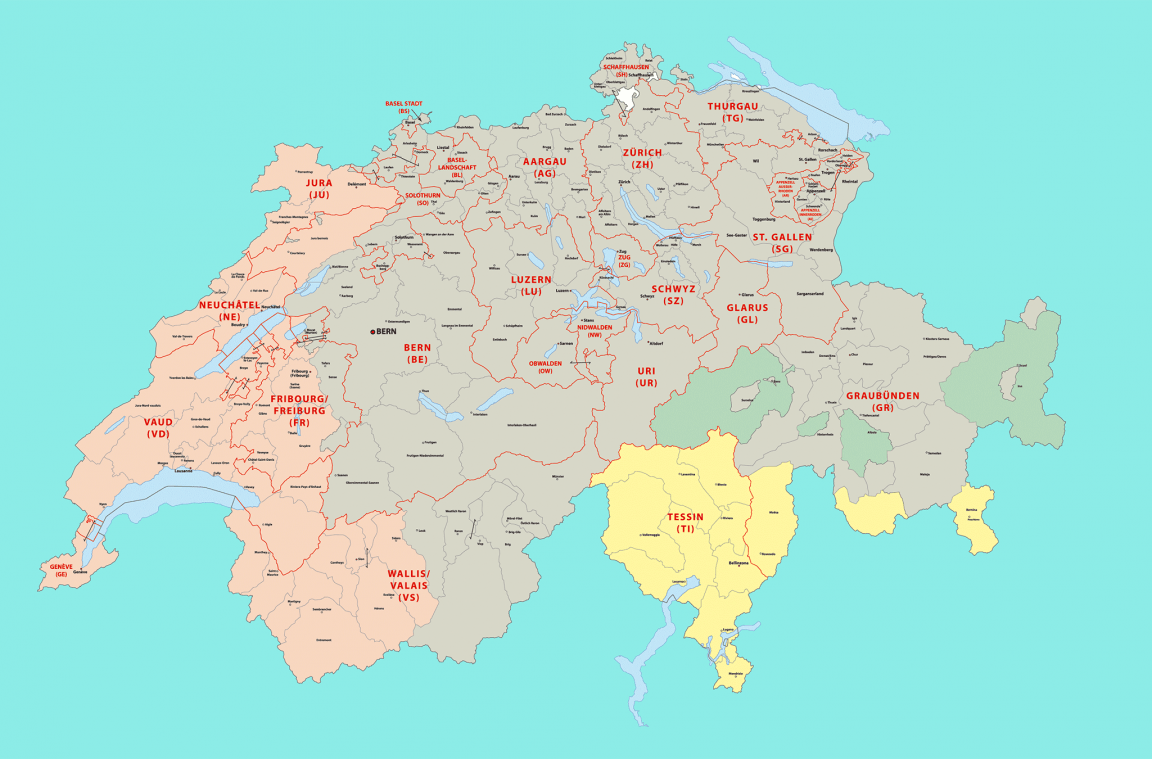 İsviçre'nin dil bölgeleri haritası