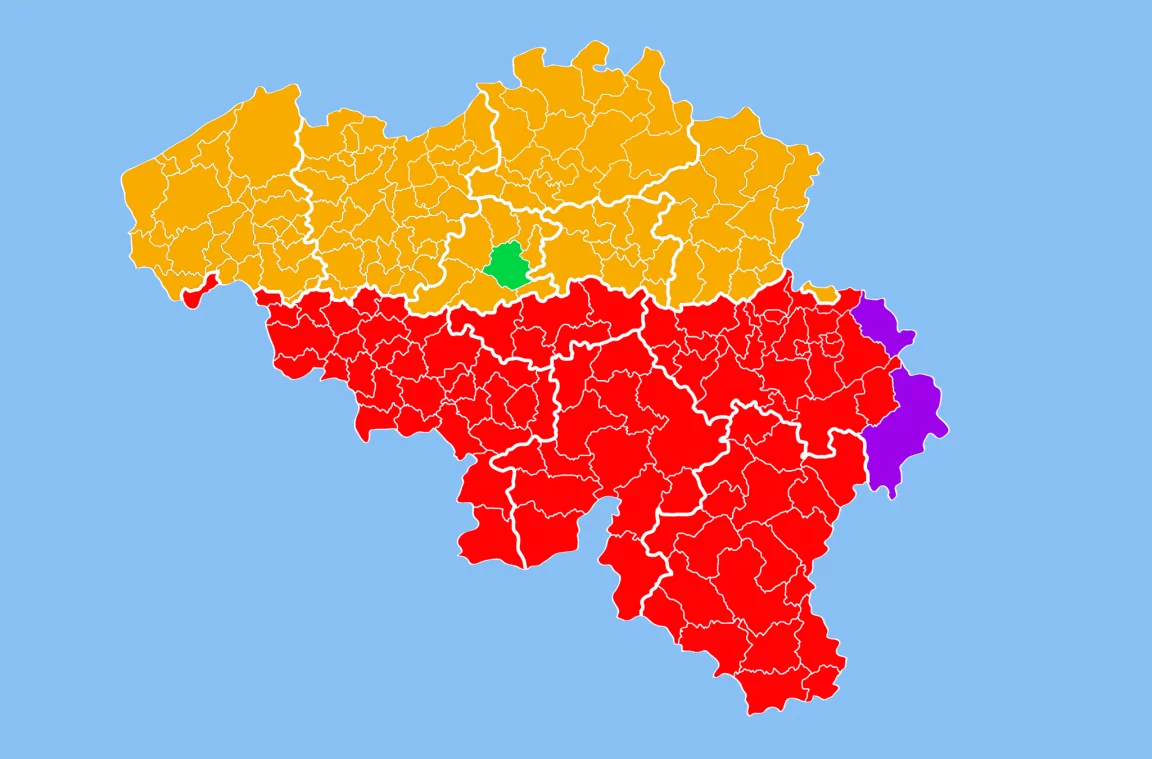 Mapa das línguas faladas na Bélgica