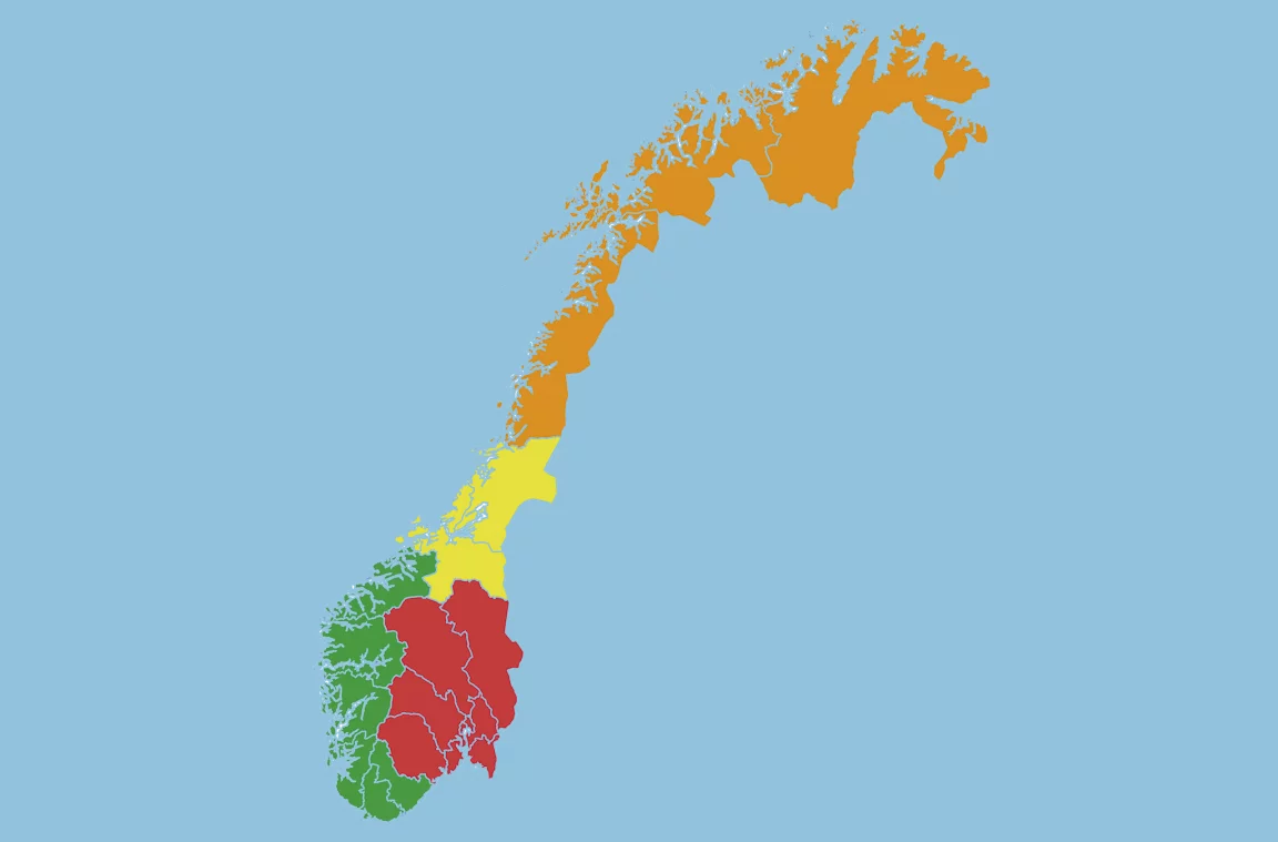 Norvegiako euskalki nagusien mapa