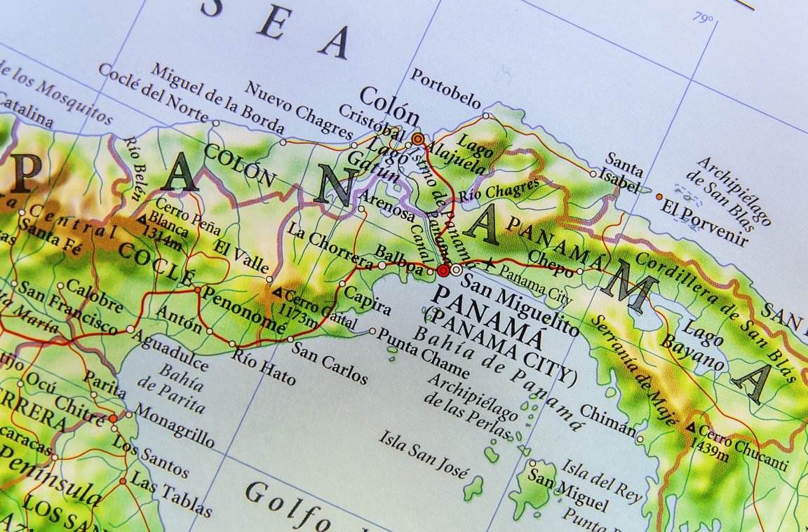 Mapa de Panamá e o arquipélago de San Blas