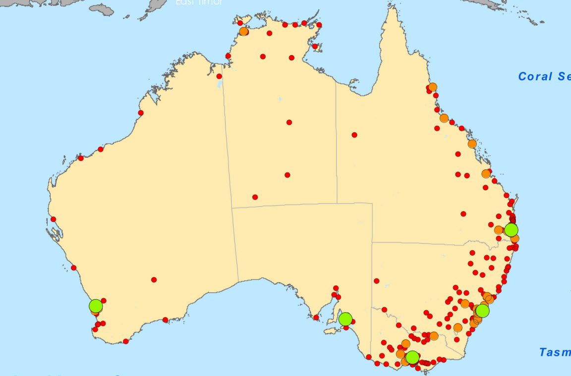 Mapa da população da Austrália
