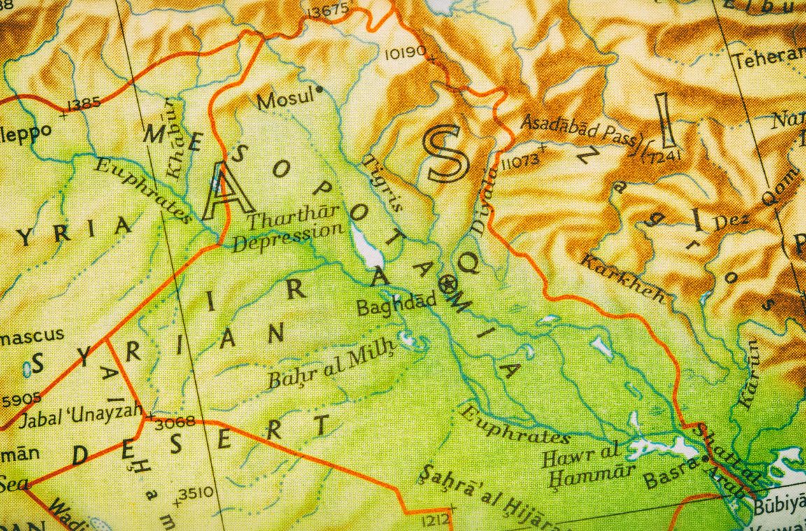 Mapa del área geográfica de Mesopotamia