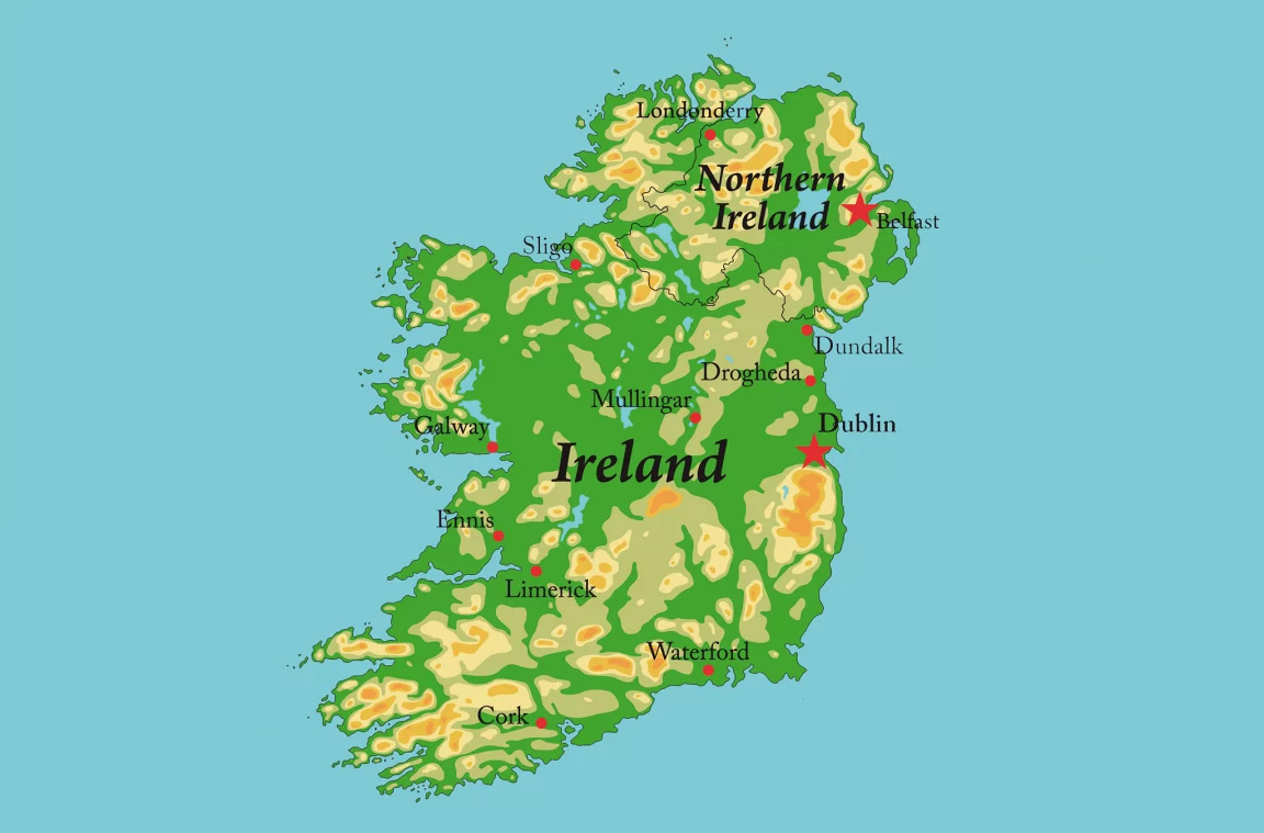 Mapa físic d'Irlanda